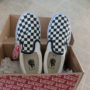Vans Kids Checkered Slip-On Shoes - Black and White